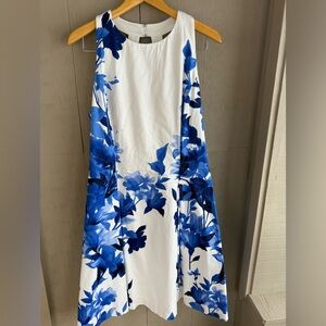 Lauren Ralph Lauren Blue and White Size 14 Floral Cotton Dress